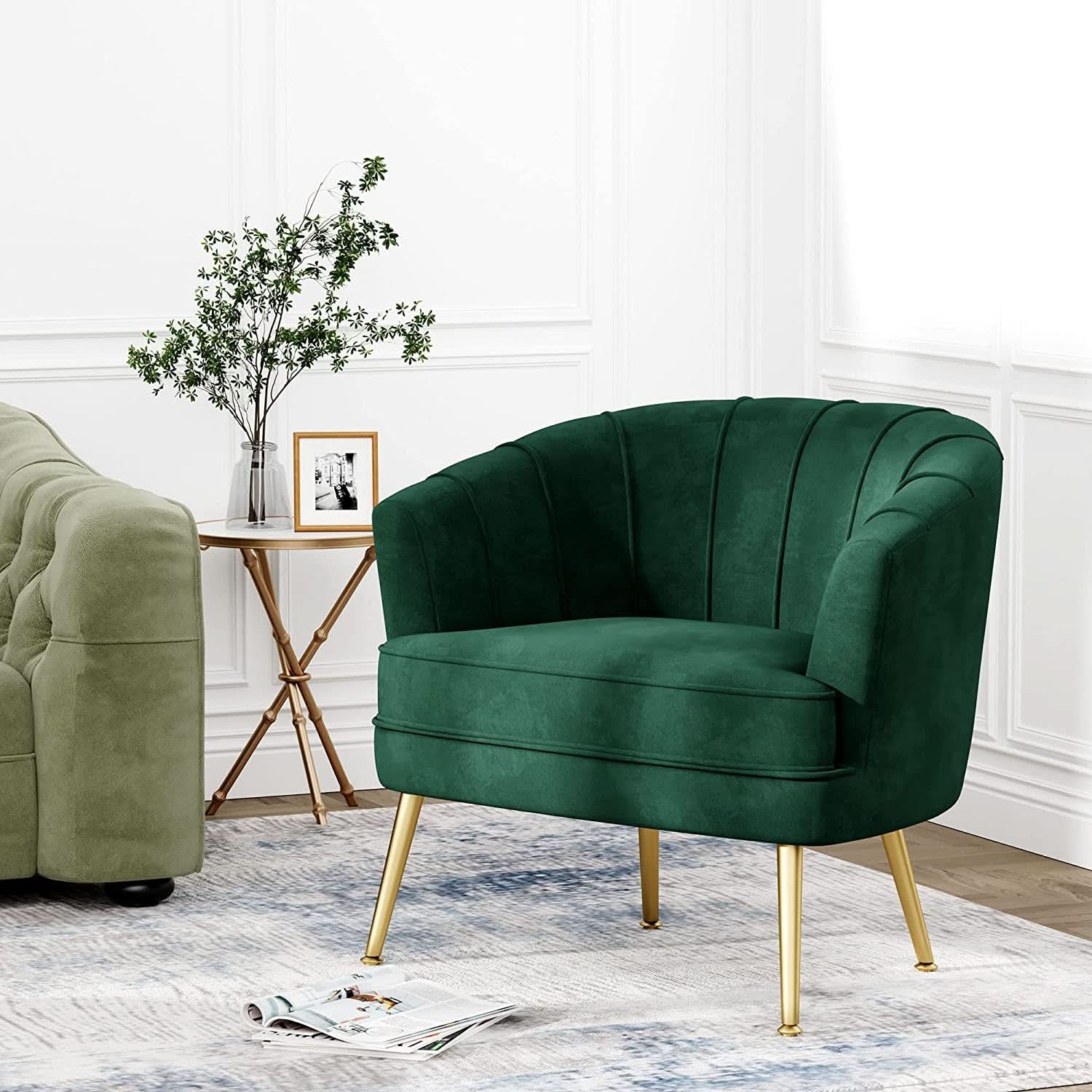 Velvet Accent Chair — Green & Gold
