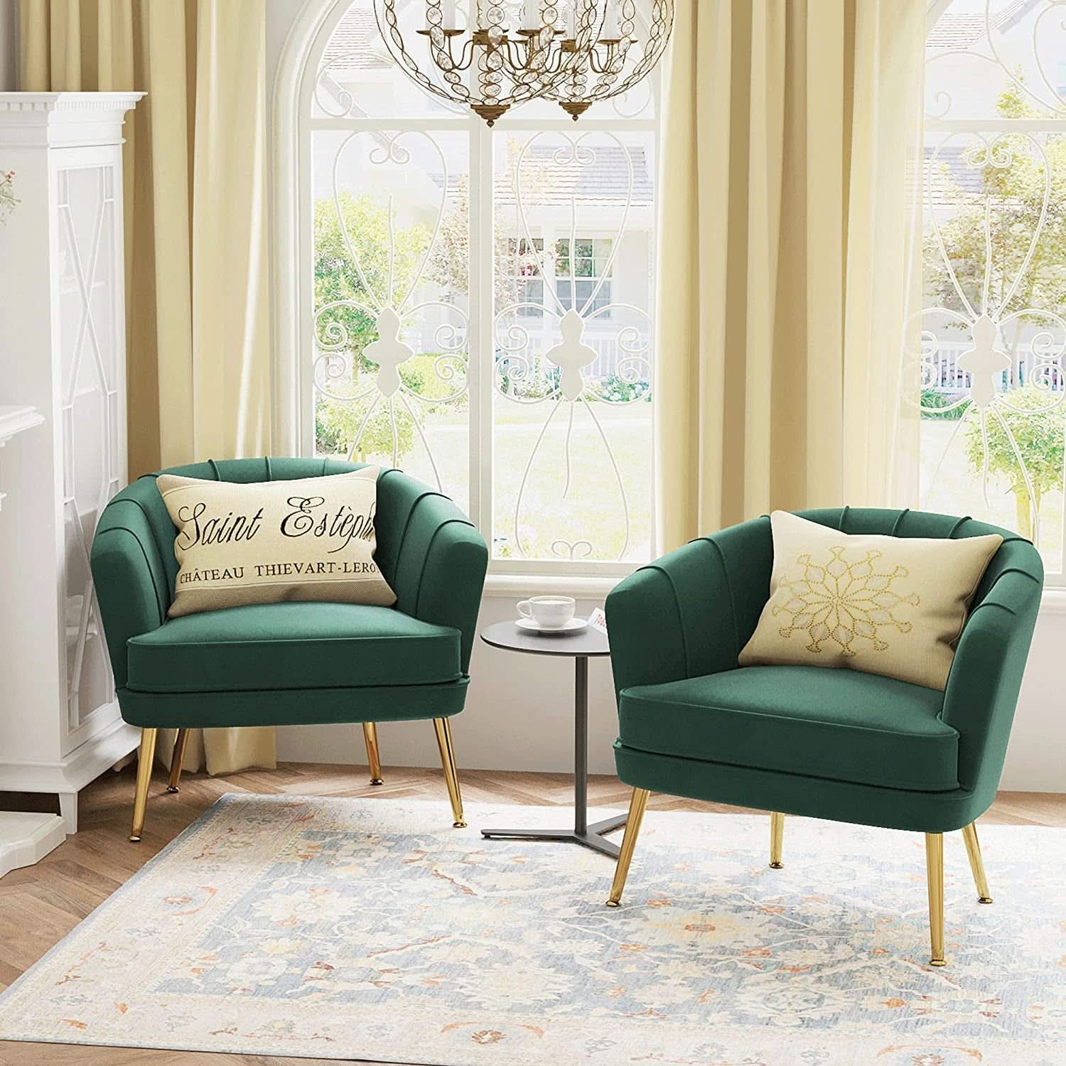 Velvet Accent Chair — Green & Gold