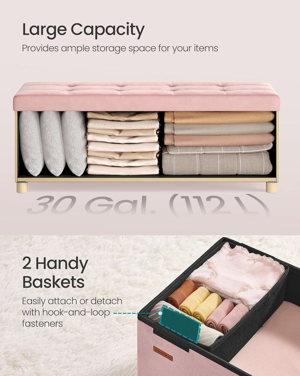 Velvet Storage Ottoman — Pink