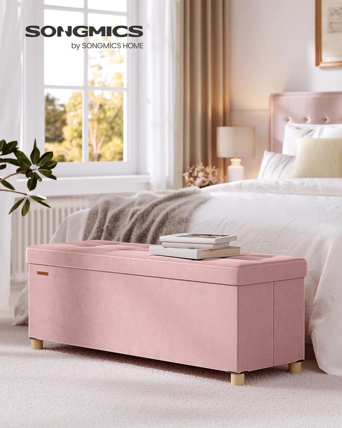Velvet Storage Ottoman — Pink