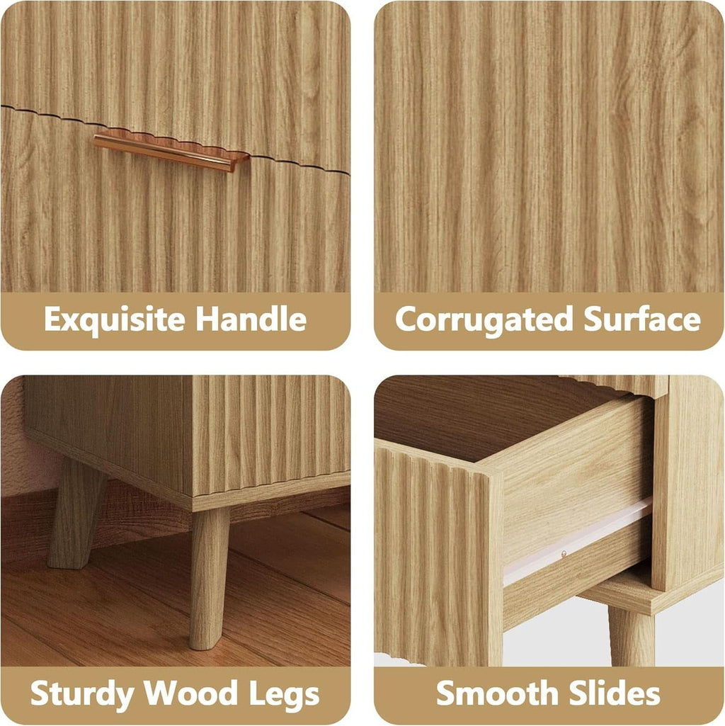 Fluted 3-Drawer Dresser — Natural Wood