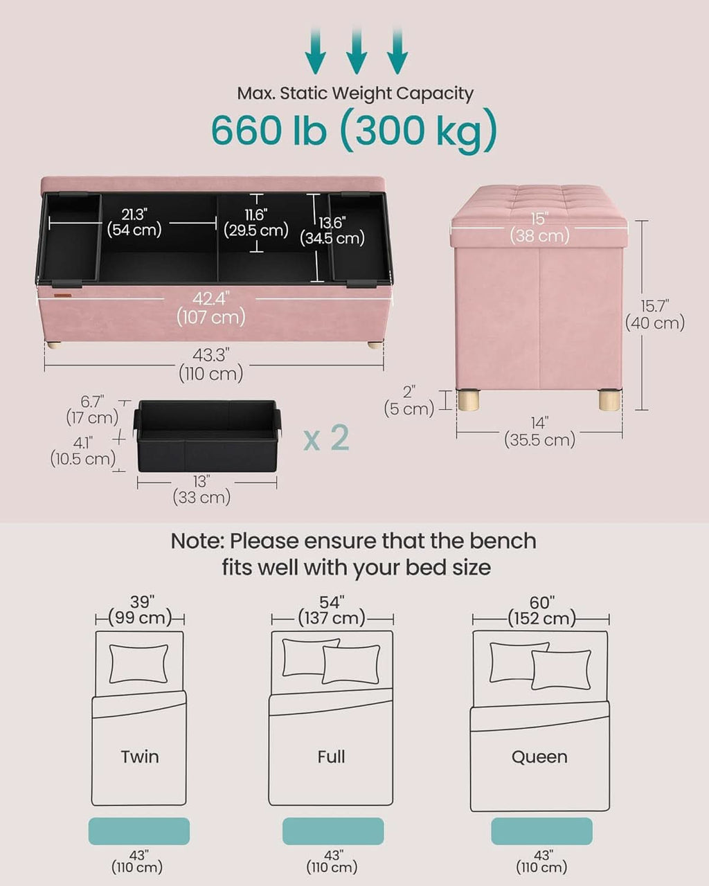 Velvet Storage Ottoman — Pink