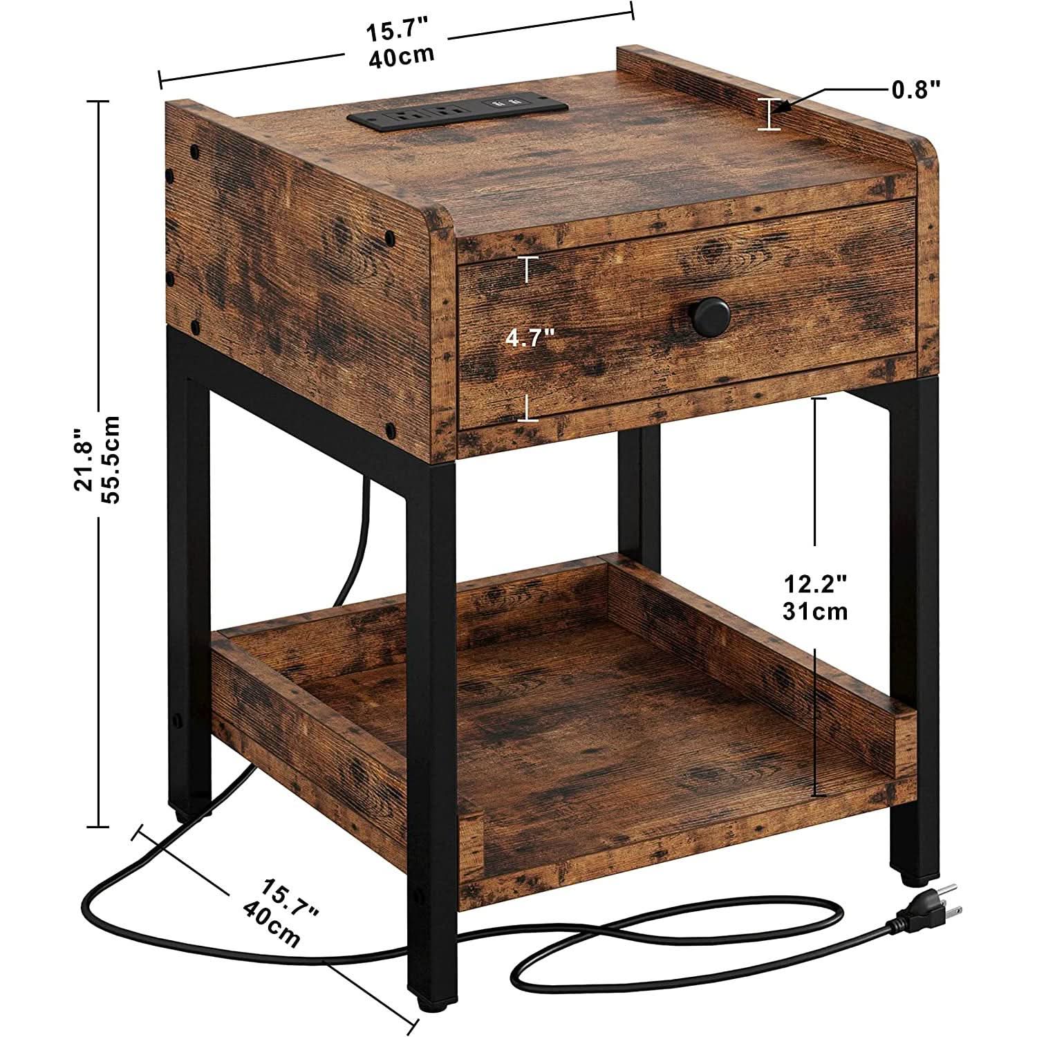 Charging Station Nightstand — Vintage Brown