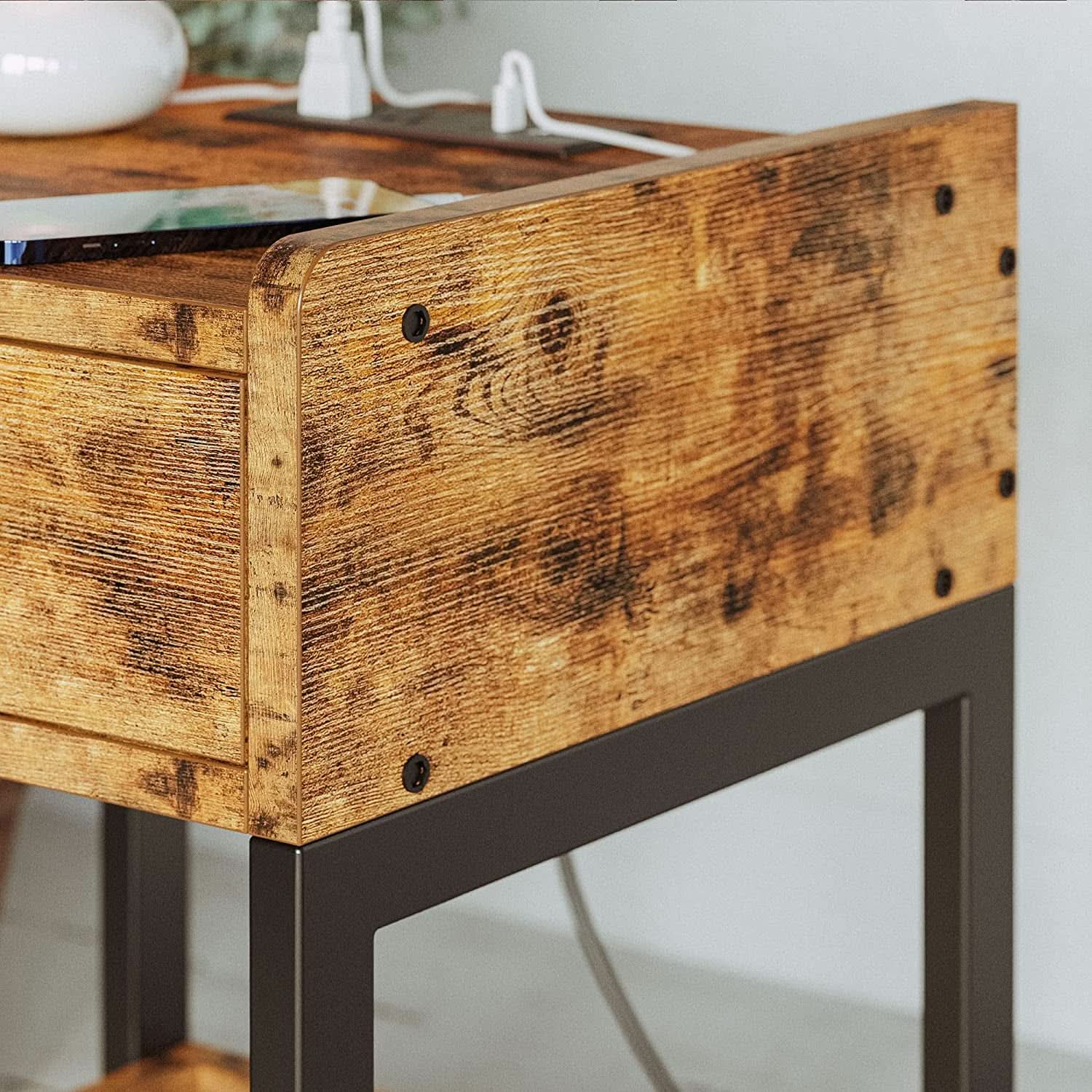 Charging Station Nightstand — Vintage Brown