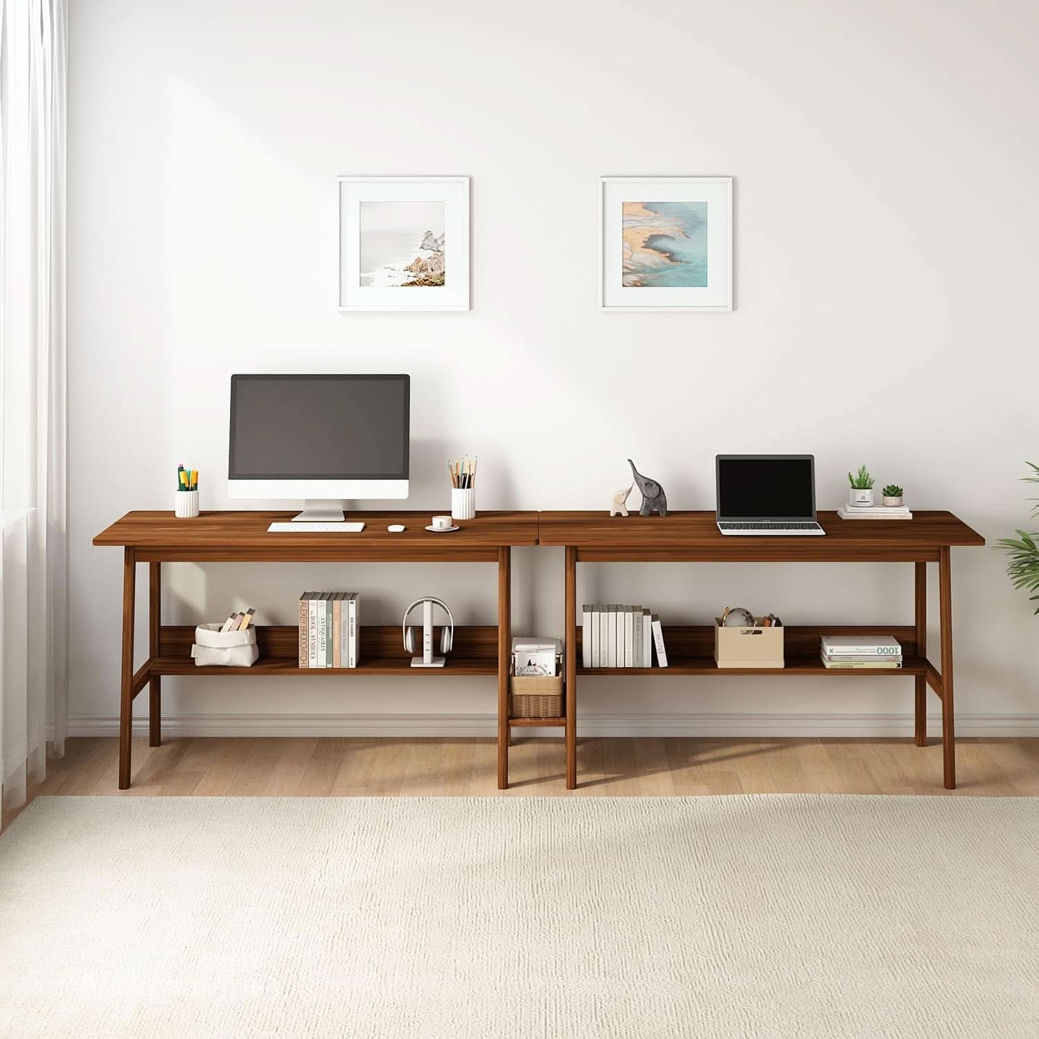 Walnut Dual Workstation Desk — 110"