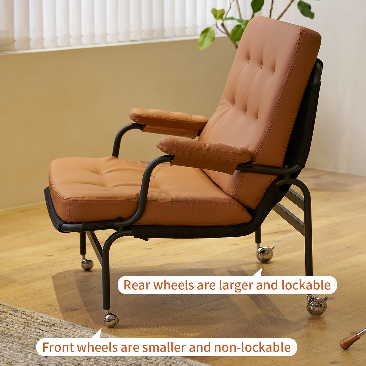 Leather Armrest Accent Chair — Brown