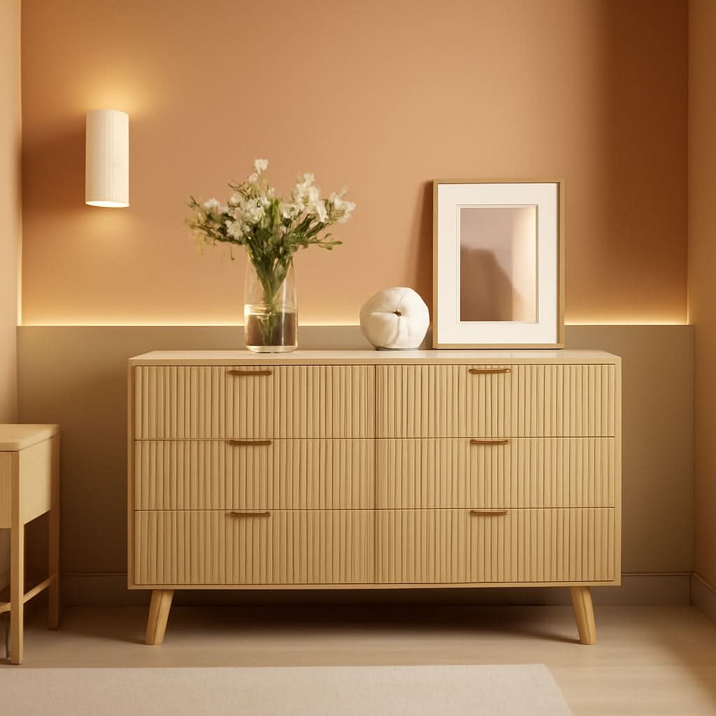 Fluted 3-Drawer Dresser — Natural Wood