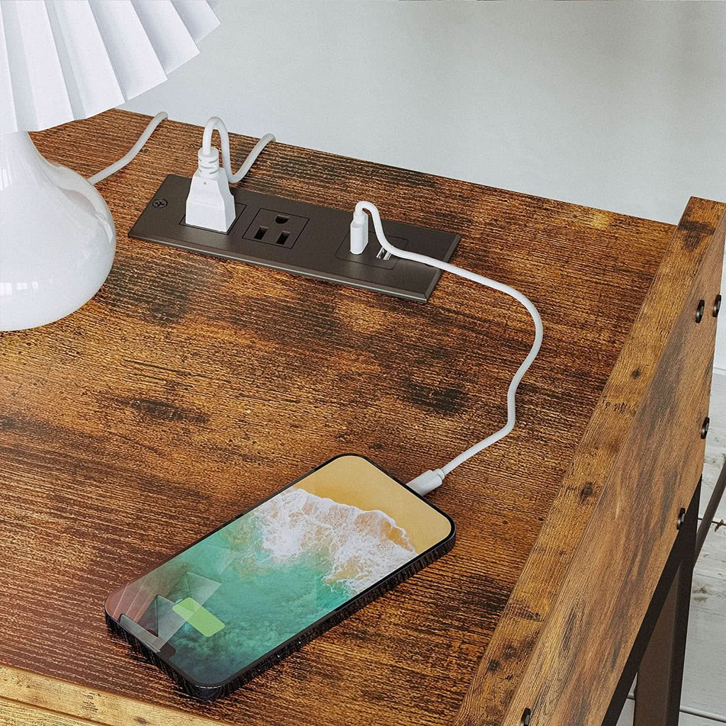 Charging Station Nightstand — Vintage Brown