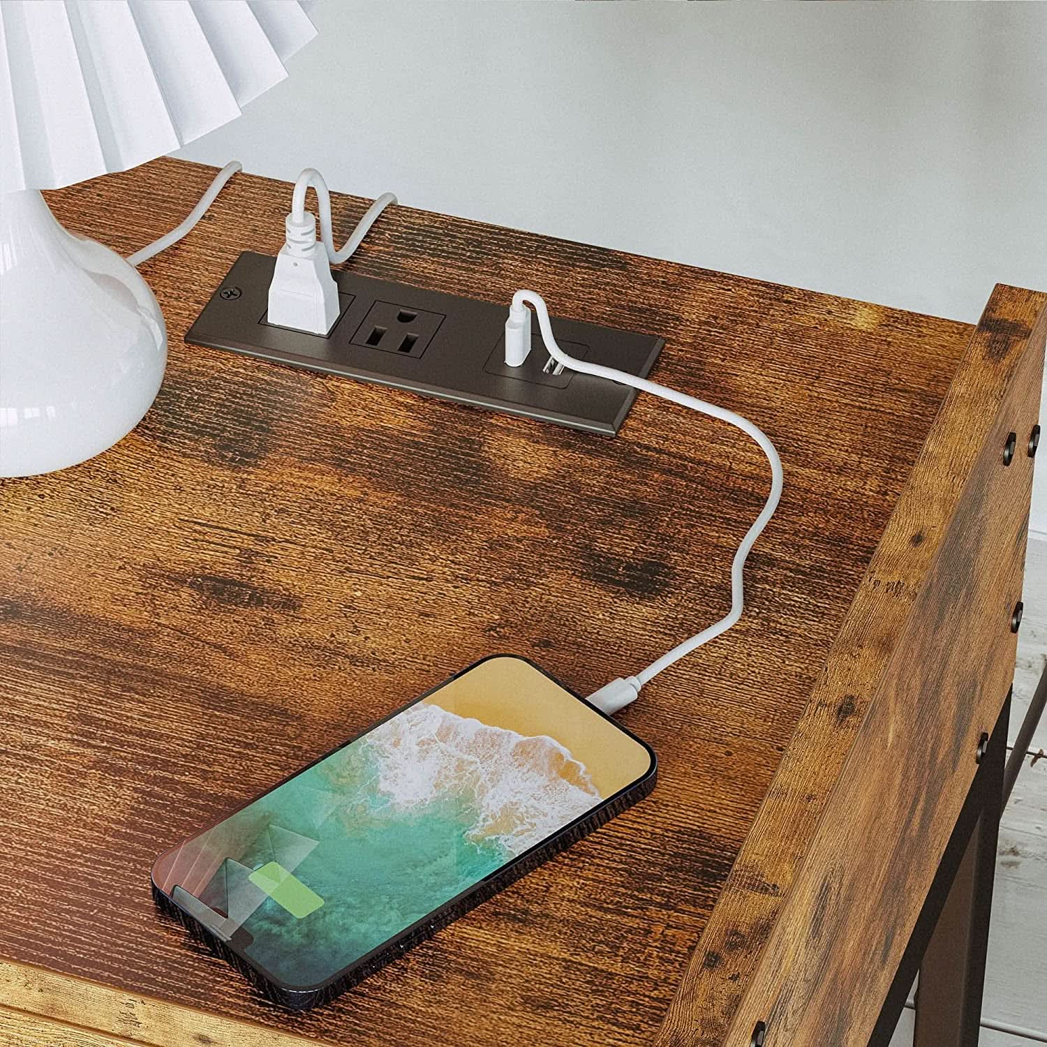 Charging Station Nightstand — Vintage Brown