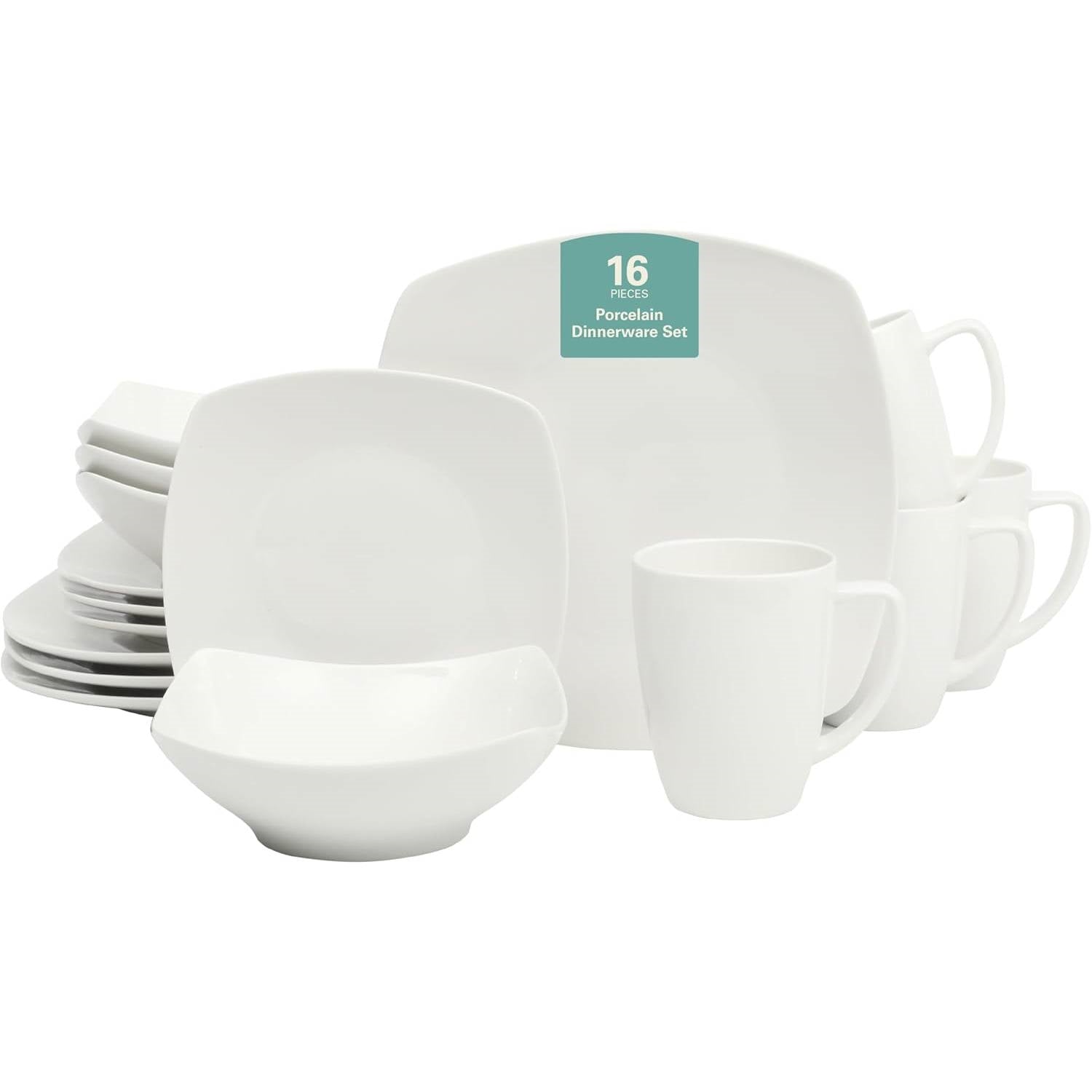 Square Porcelain Dinnerware Set — White