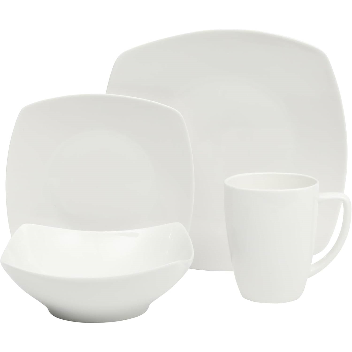 Square Porcelain Dinnerware Set — White