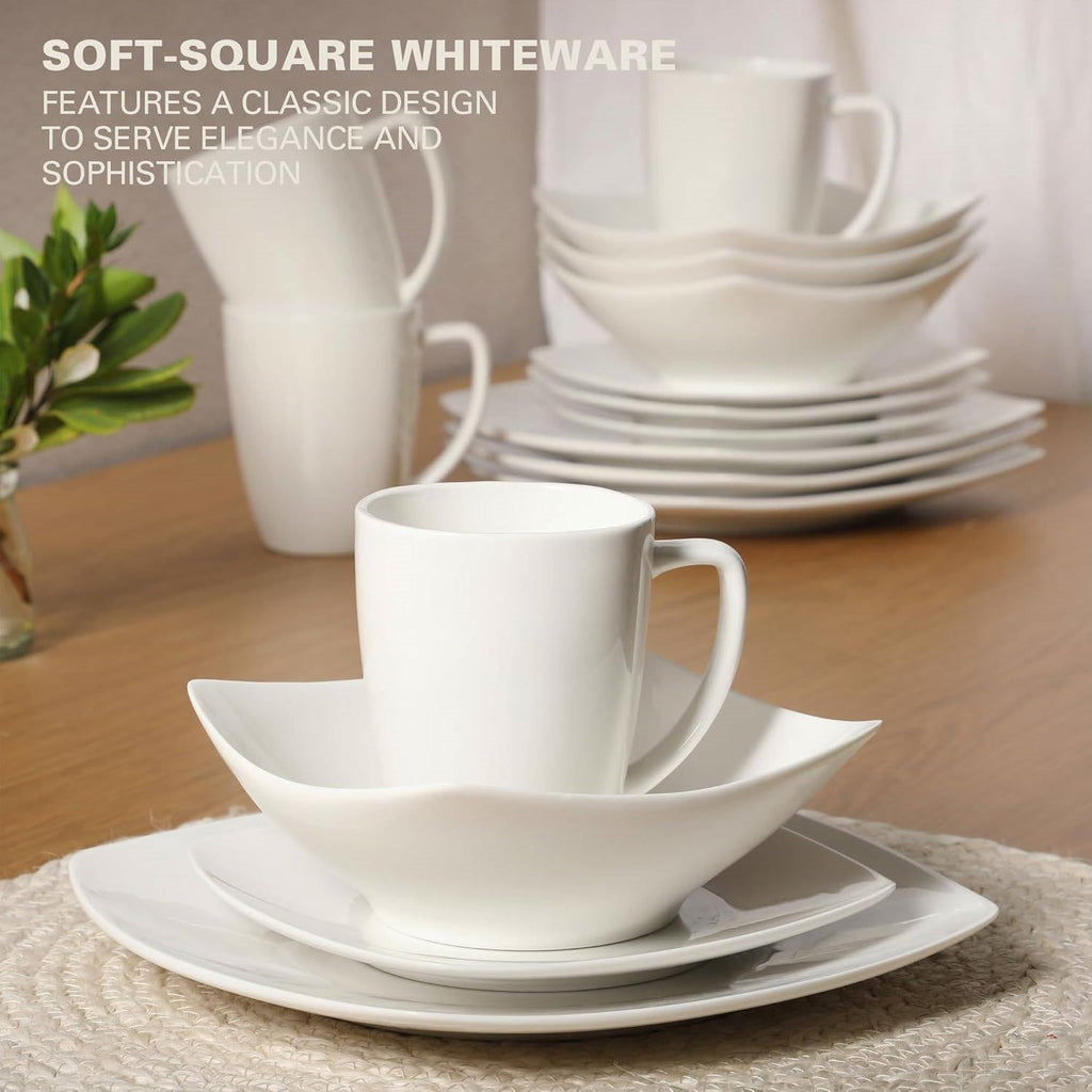 Square Porcelain Dinnerware Set — White