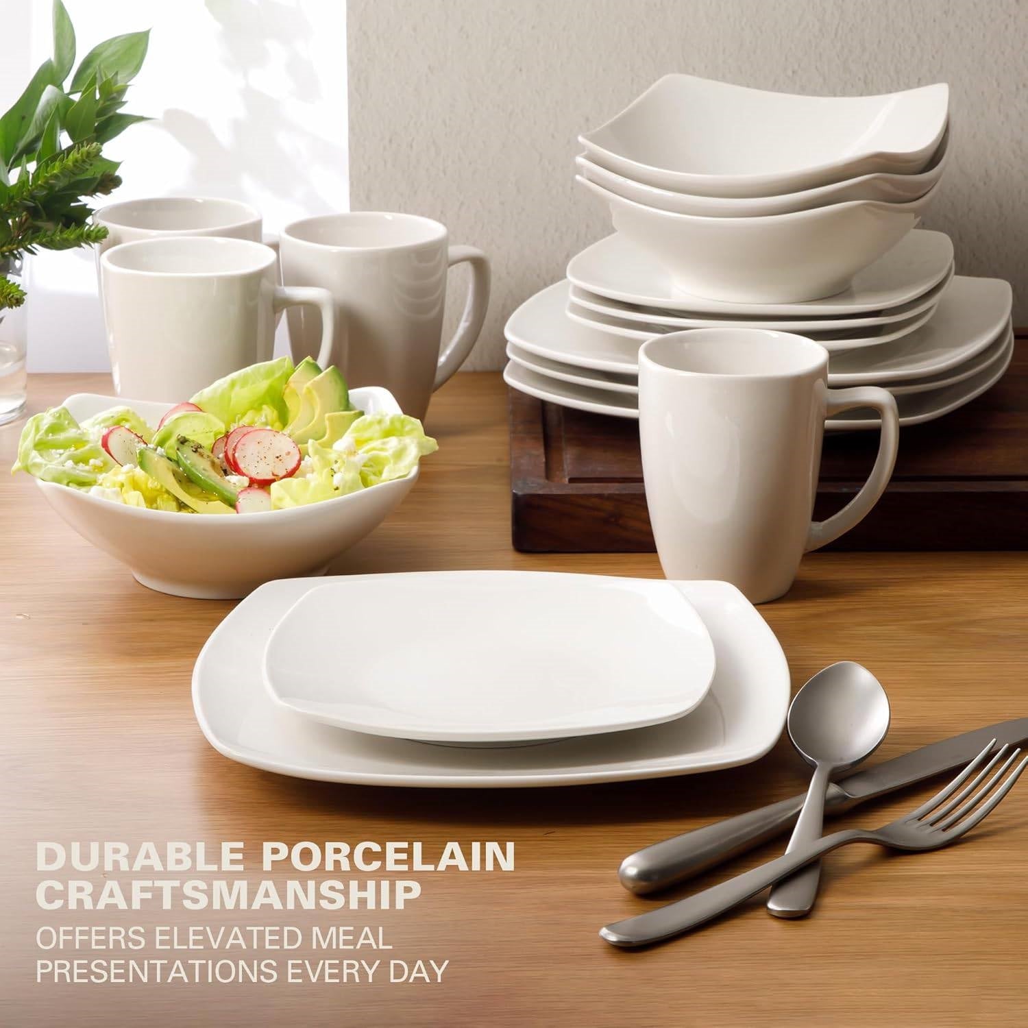 Square Porcelain Dinnerware Set — White
