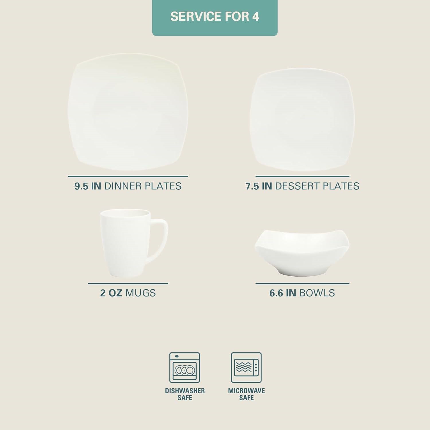 Square Porcelain Dinnerware Set — White