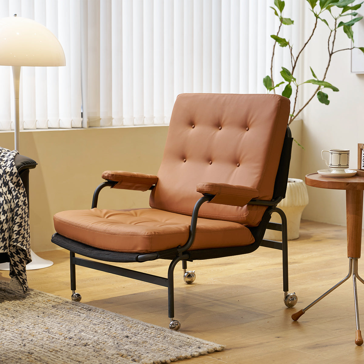 Leather Armrest Accent Chair — Brown
