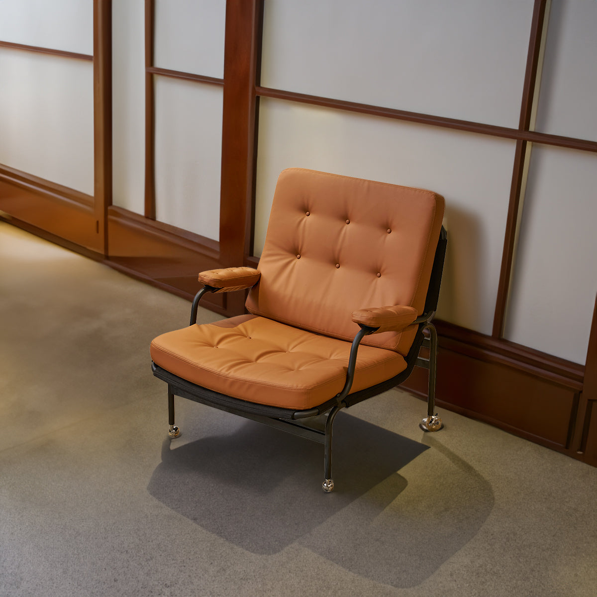 Leather Armrest Accent Chair — Brown