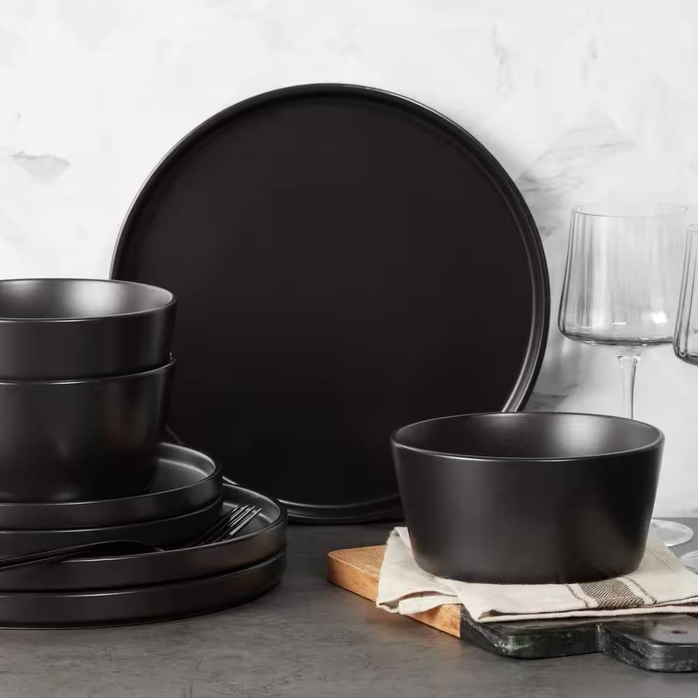 Stoneware Dinnerware Set — Matte Black