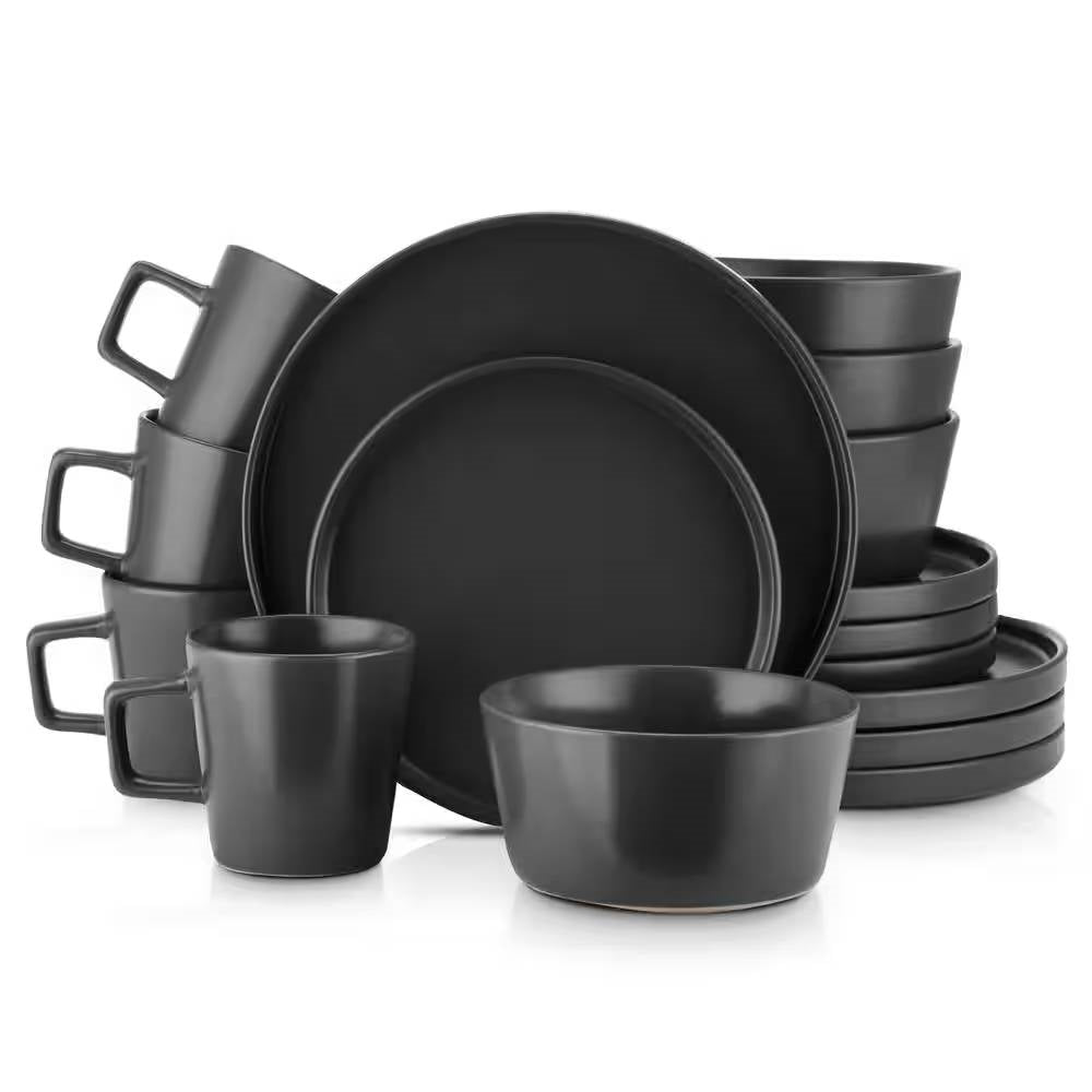 Stoneware Dinnerware Set — Matte Black