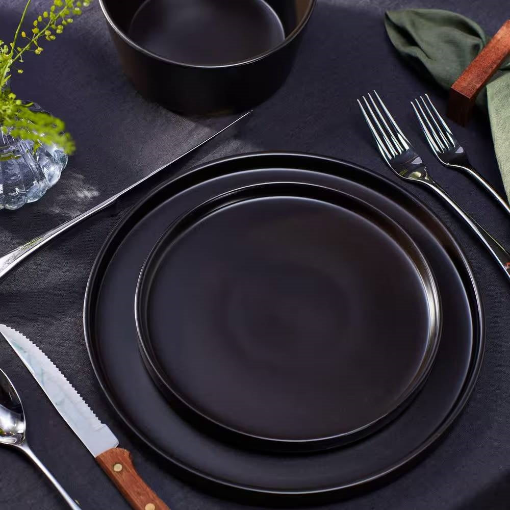Stoneware Dinnerware Set — Matte Black
