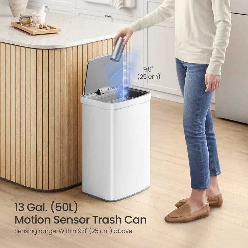 Motion Sensor Trash Can — White