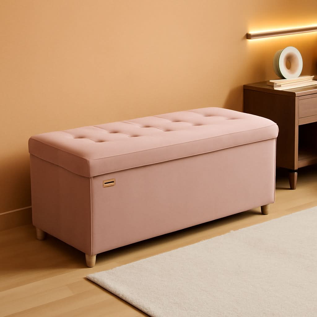 Velvet Storage Ottoman — Pink