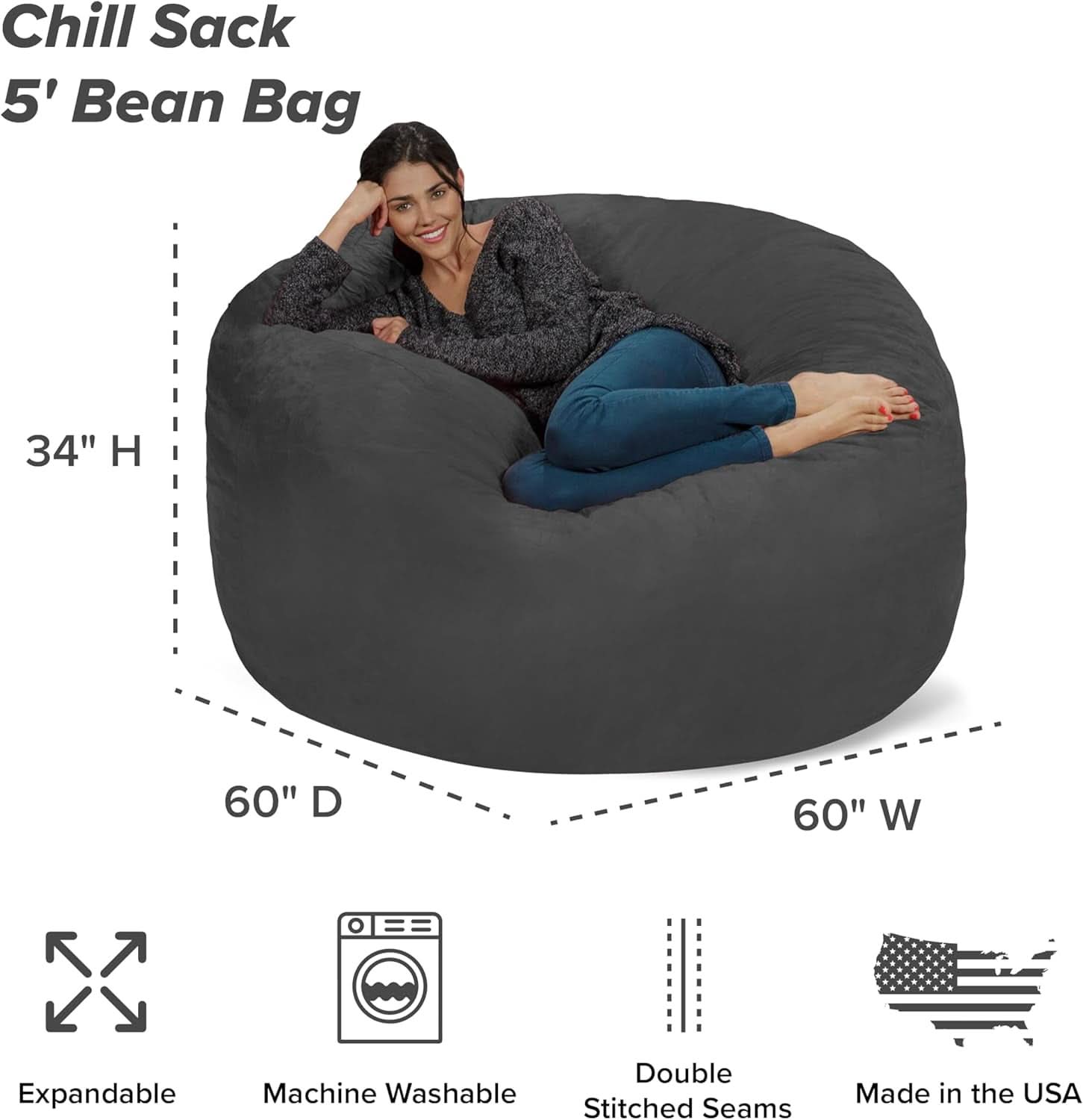 Memory Foam Bean Bag — Charcoal