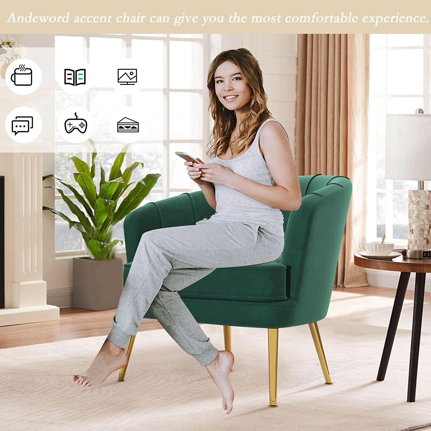 Velvet Accent Chair — Green & Gold