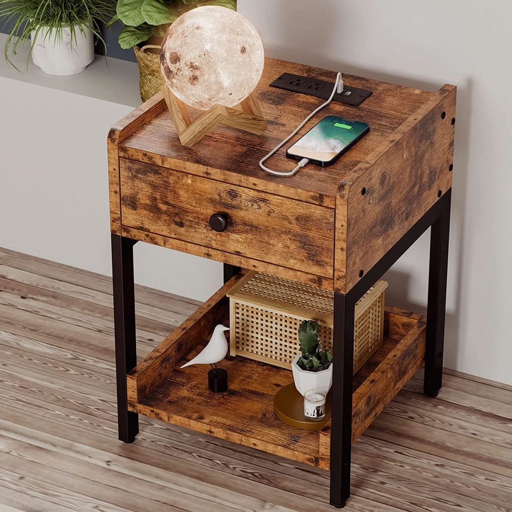 Charging Station Nightstand — Vintage Brown