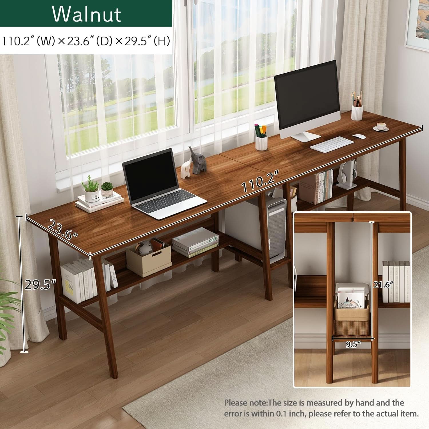 Walnut Dual Workstation Desk — 110"