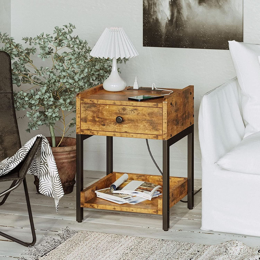 Charging Station Nightstand — Vintage Brown