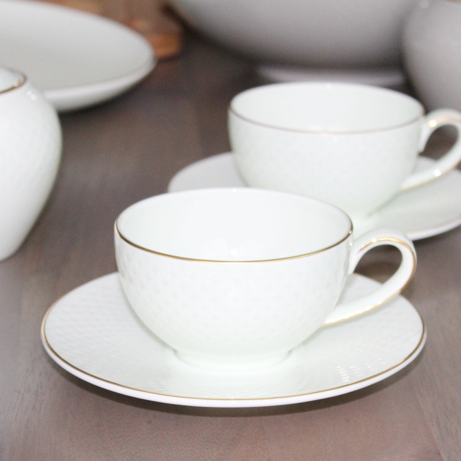 Camille Bone China Set — White & Pistachio