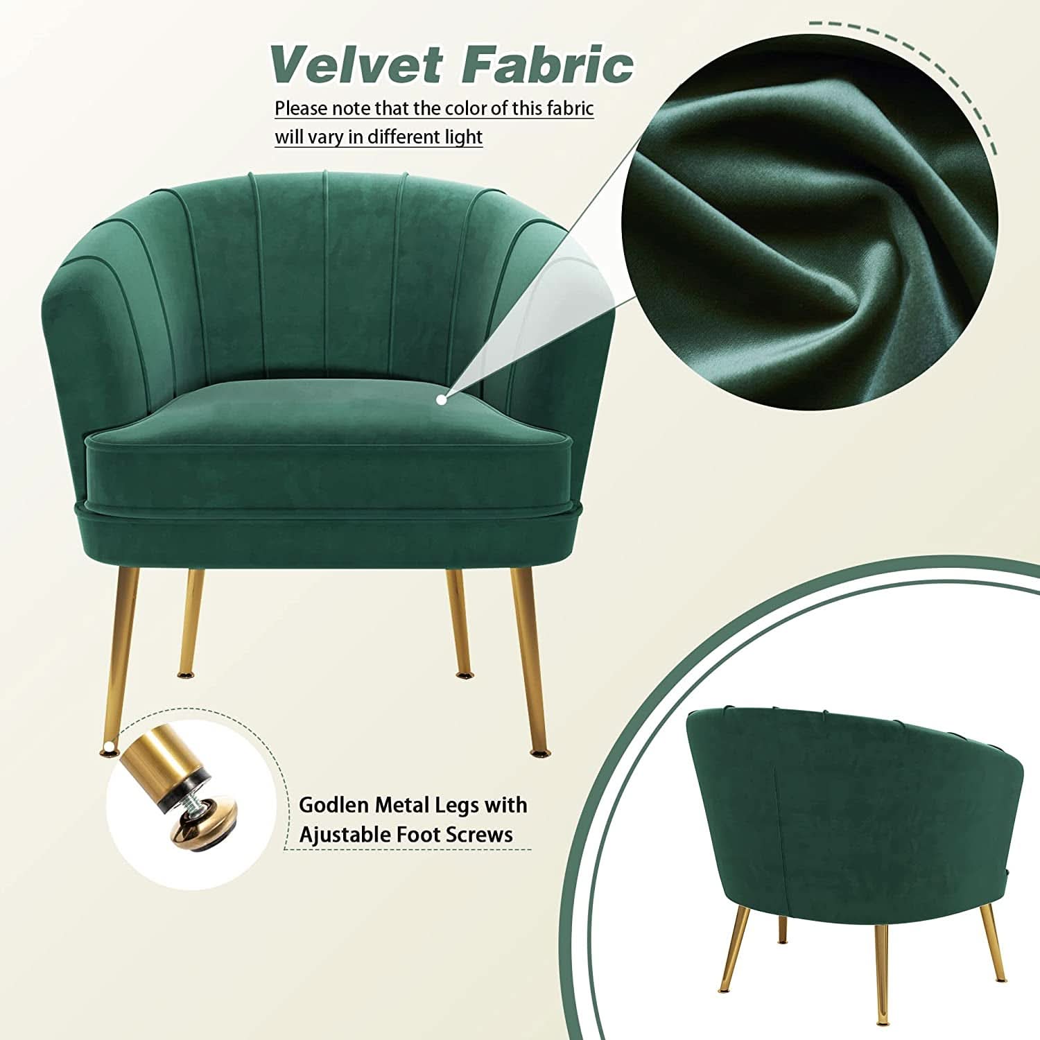 Velvet Accent Chair — Green & Gold