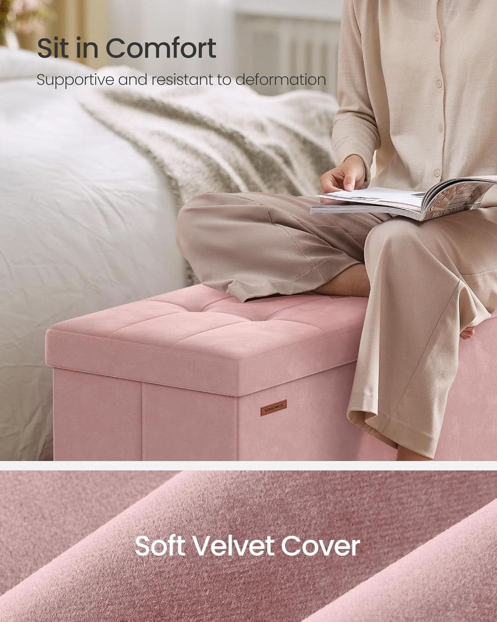 Velvet Storage Ottoman — Pink