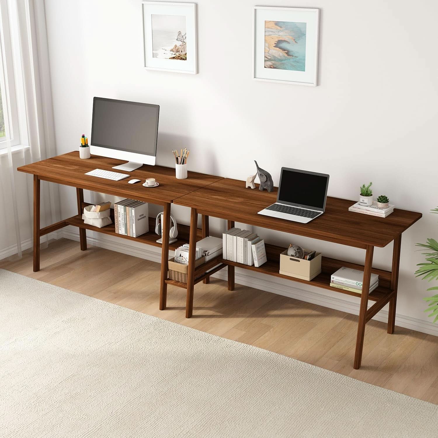 Walnut Dual Workstation Desk — 110"