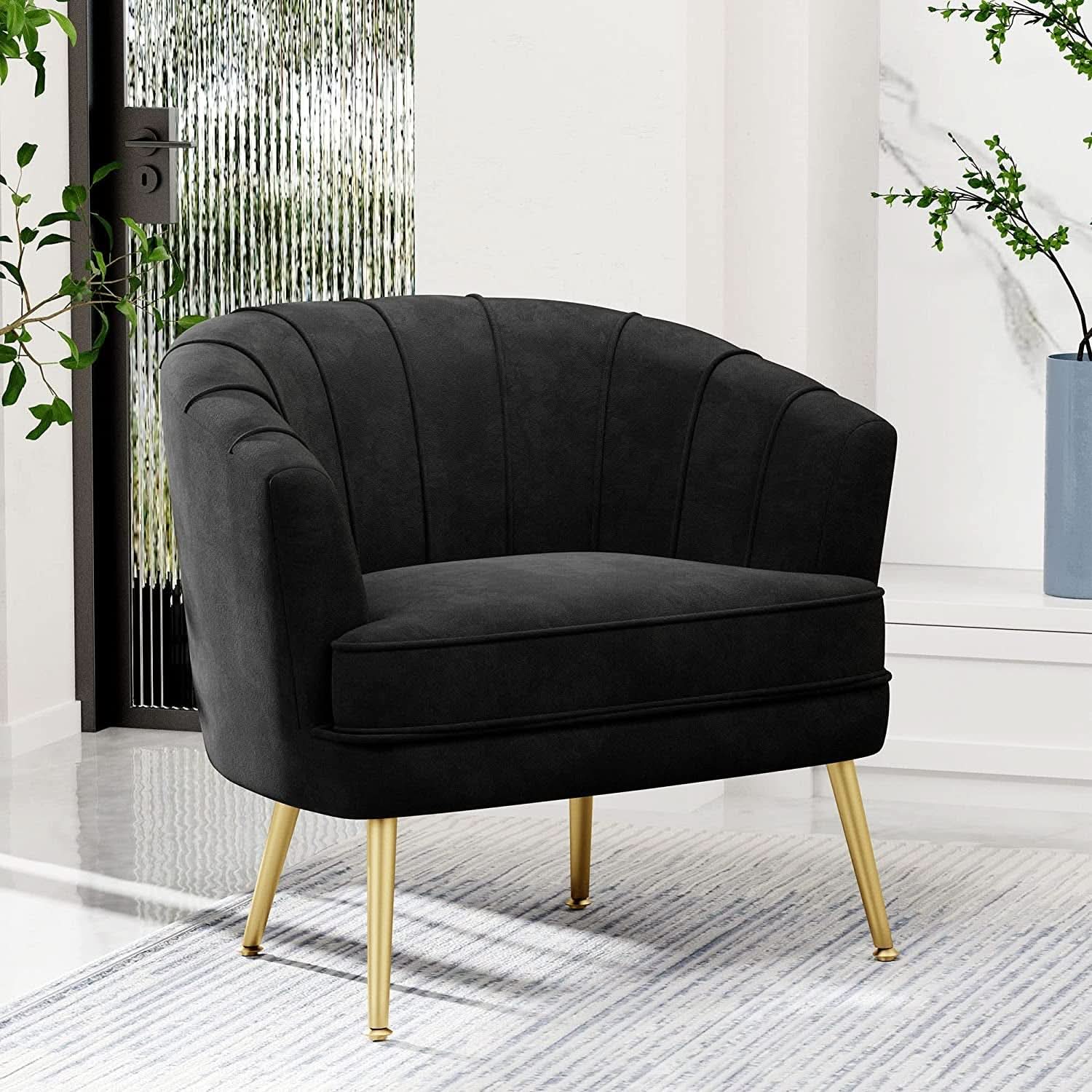 Velvet Accent Chair — Black & Gold