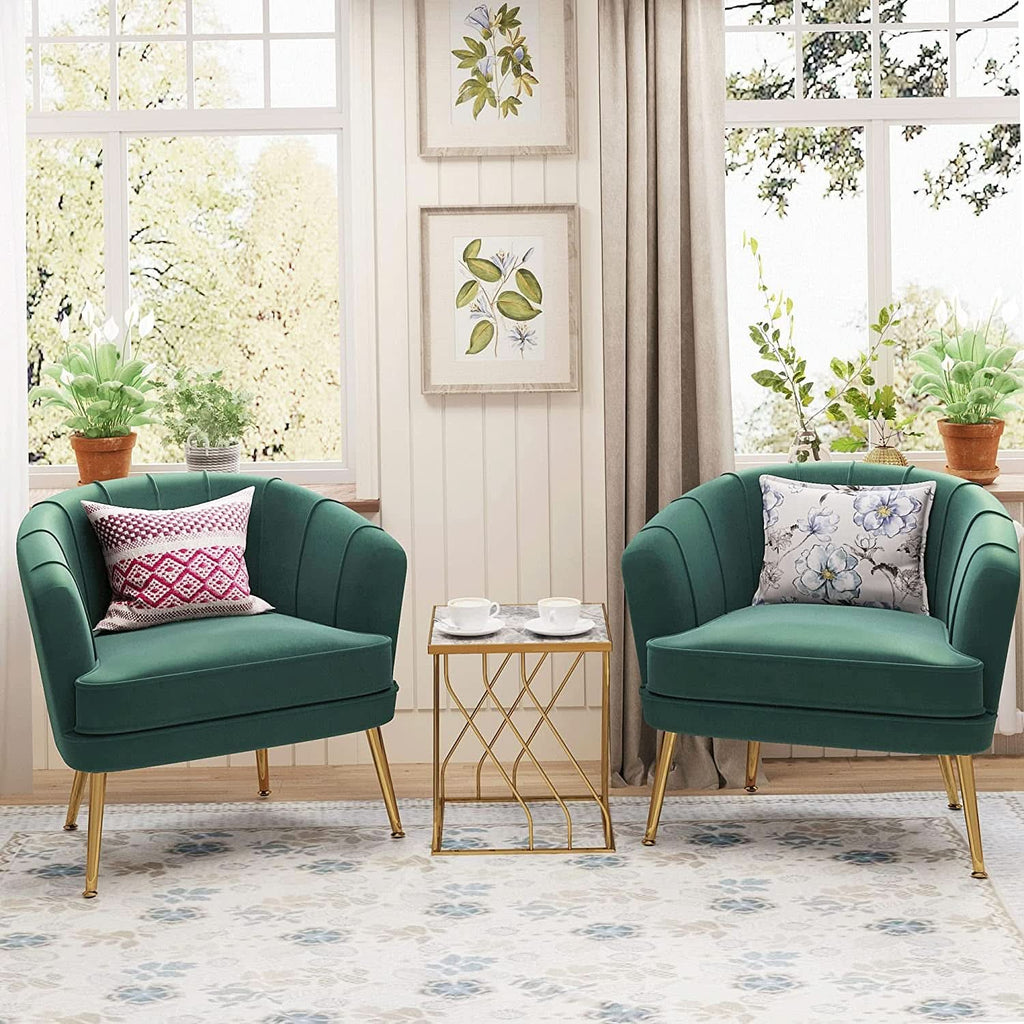 Velvet Accent Chair — Green & Gold