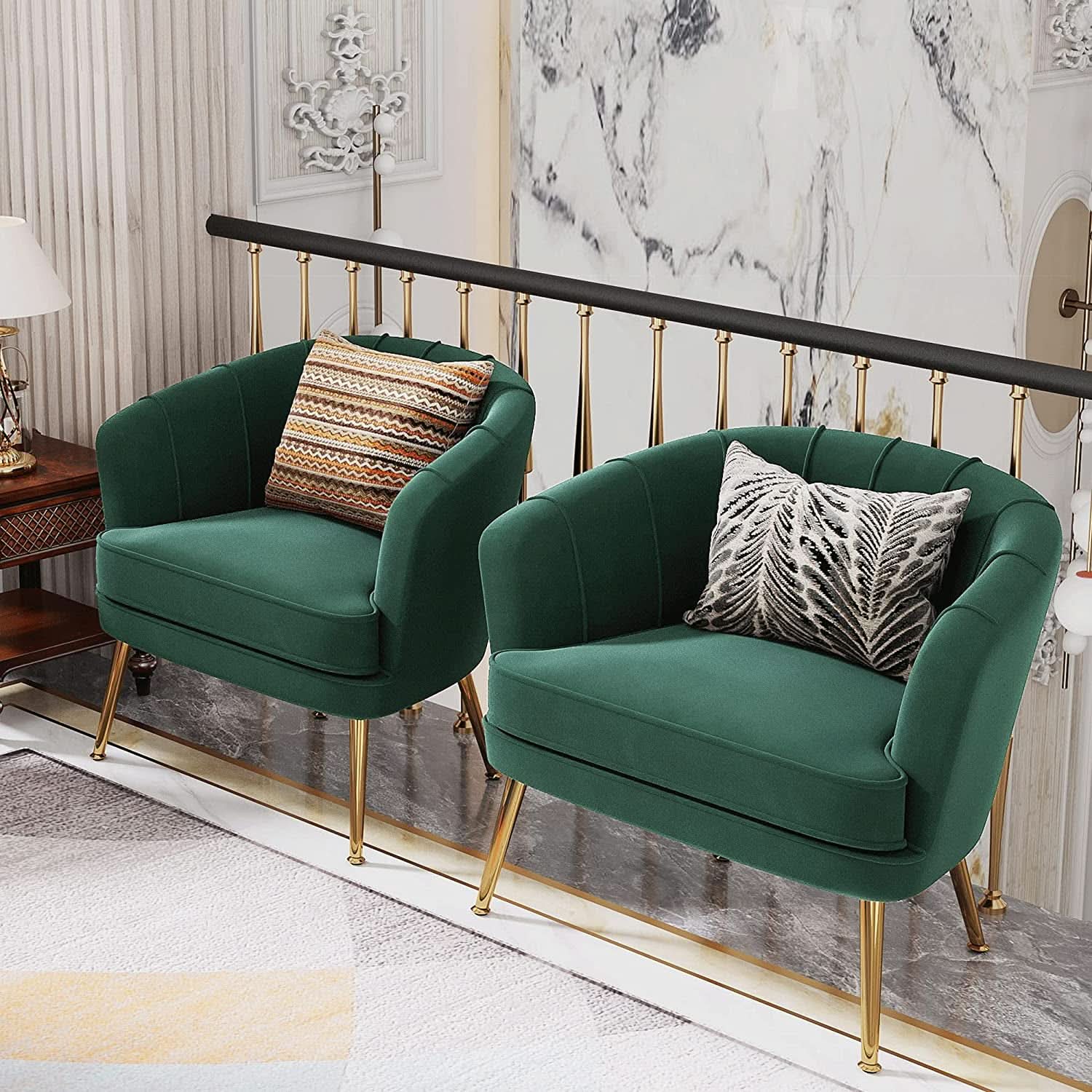 Velvet Accent Chair — Green & Gold