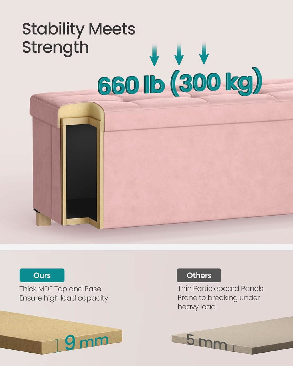 Velvet Storage Ottoman — Pink