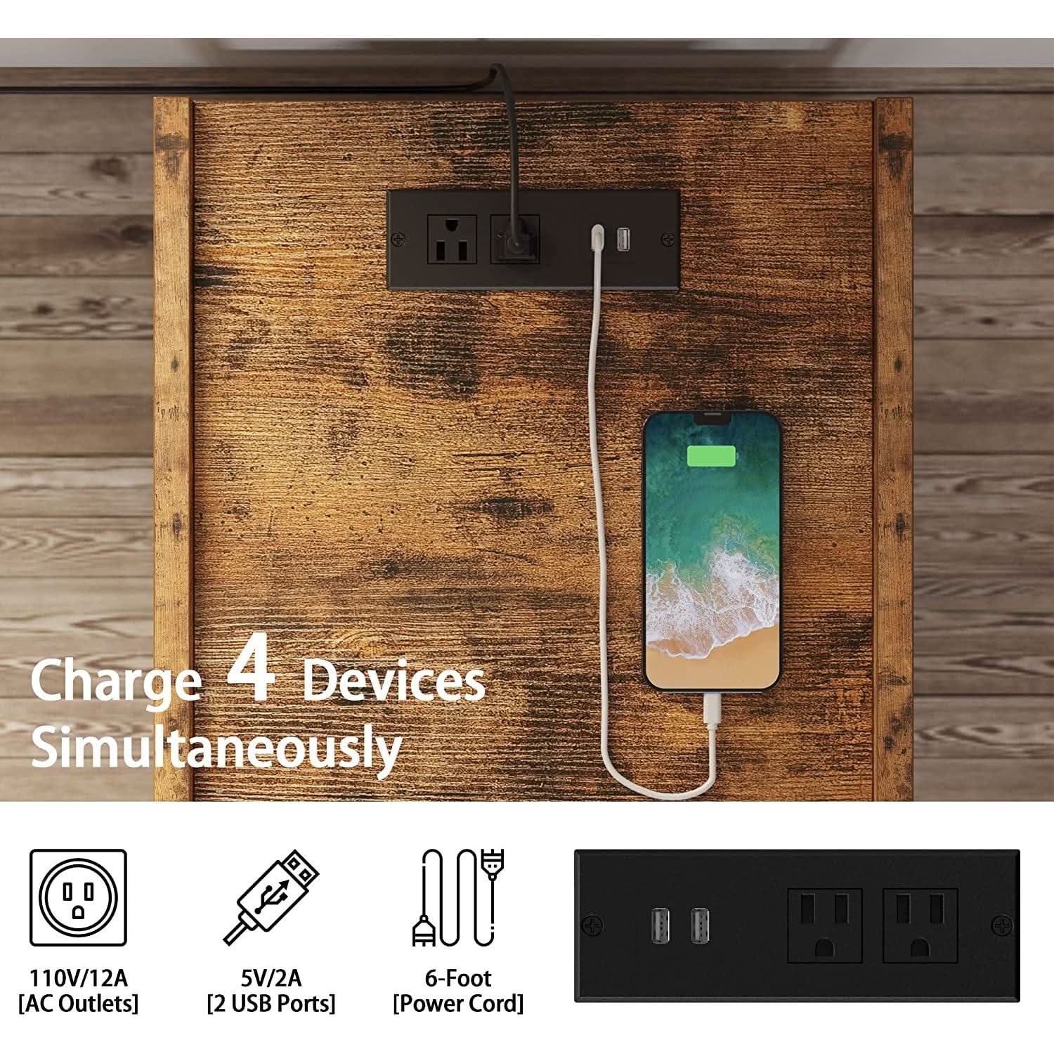 Charging Station Nightstand — Vintage Brown