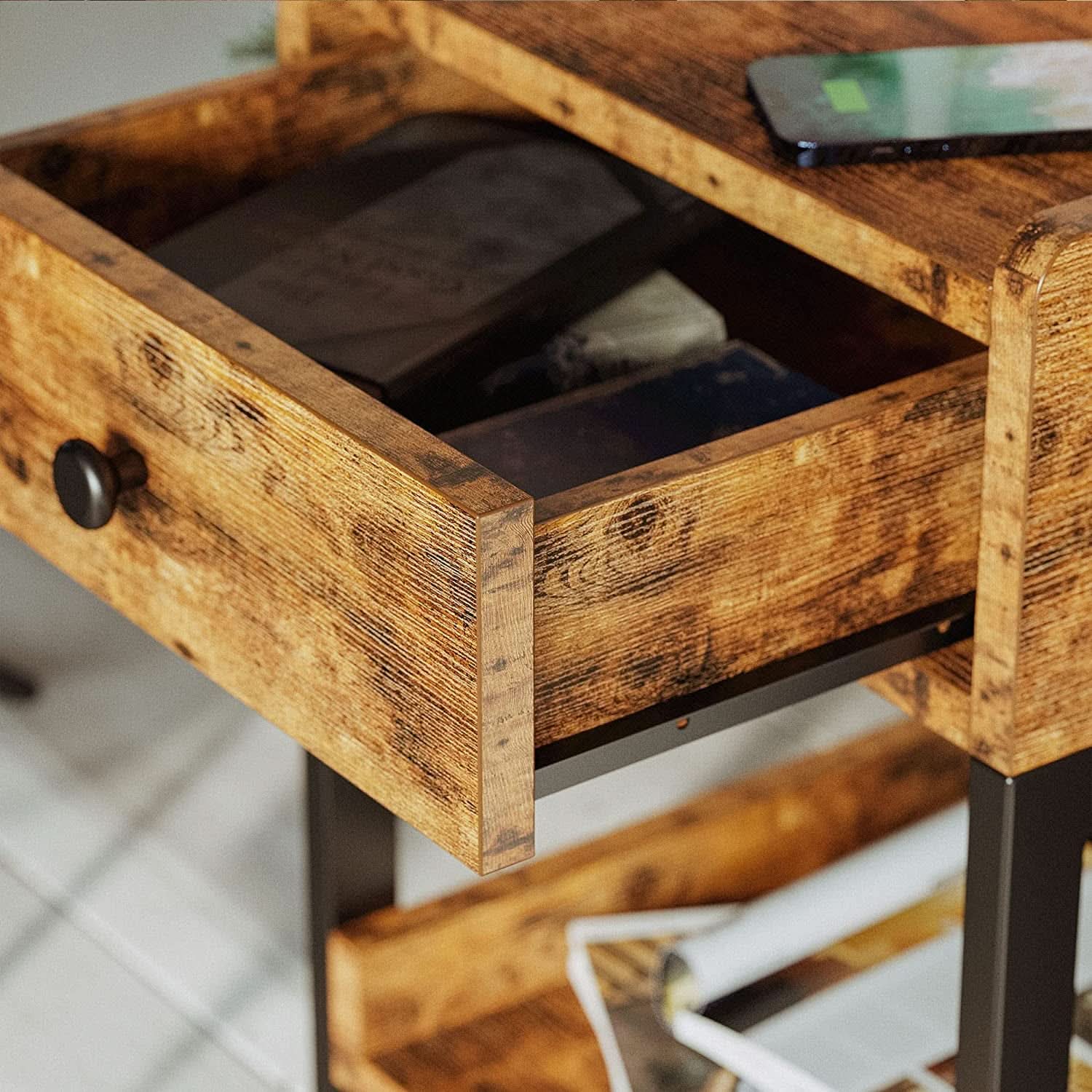 Charging Station Nightstand — Vintage Brown
